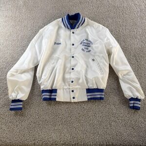Vintage West Wind Jacket Mens Large White Satin Baseball Varsity Lyn-Hi Cougars
